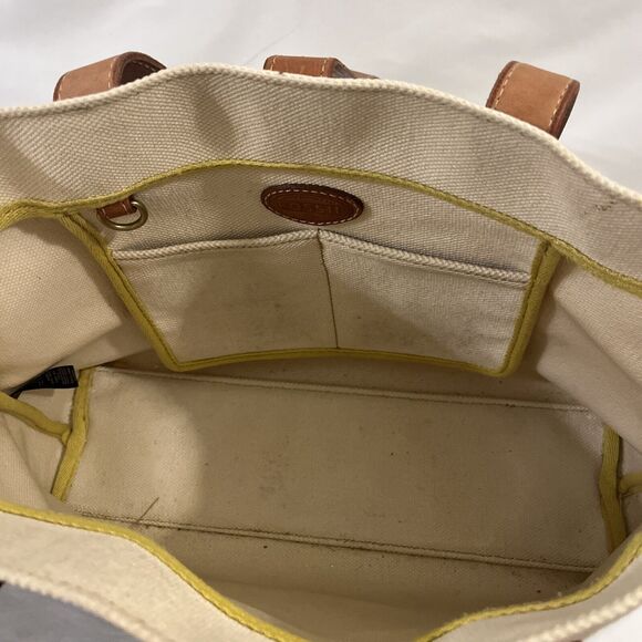 Fossil Austin Fab Shopper Tote Citrus Yellow Tan Coated Canvas Book Beach Bag - Picture 11 of 14